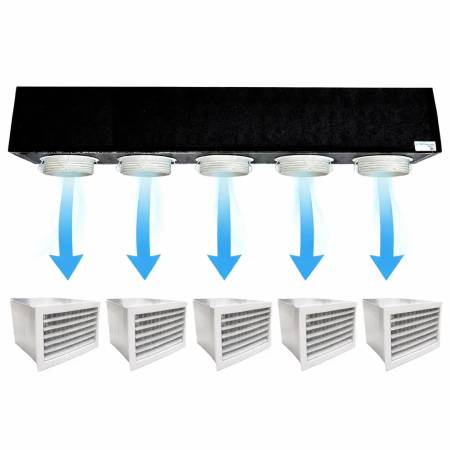Kit Plenum Coibentato per Fancoil Canalizzato a 5 zone completo di plenum bocchetta con griglia in Pvc