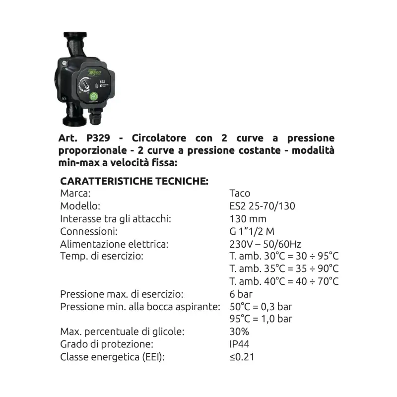P329, Circolatore elettronico per impianti di riscaldamento ES2 25-70/130