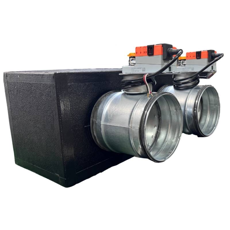 Plenum in poliuretano espanso a 2 zone con serrande motorizzate Lindab da 160 o 200 mm