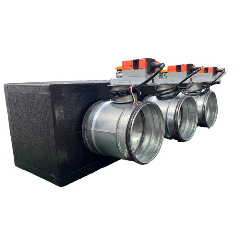Plenum in poliuretano espanso a 3 zone con serrande motorizzate Lindab da 160 o 200 mm