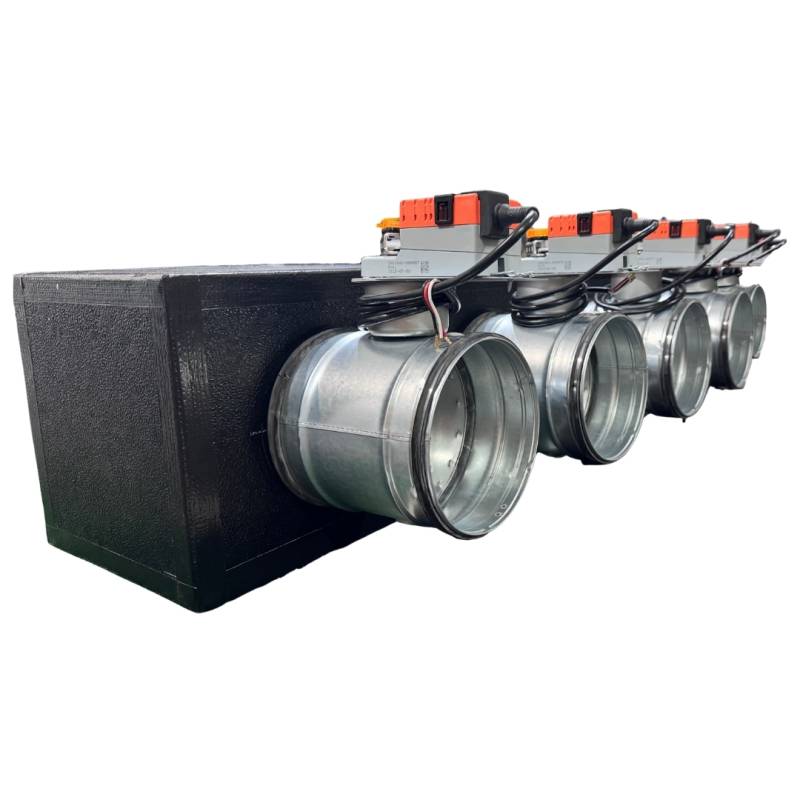 Plenum in poliuretano espanso a 5 zone con serrande motorizzate Lindab da 160 o 200 mm