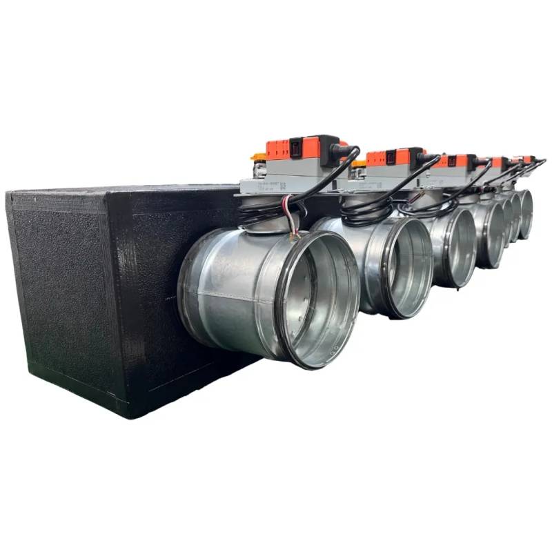 Plenum in poliuretano espanso a 7 zone con serrande motorizzate Lindab da 160 o 200 mm