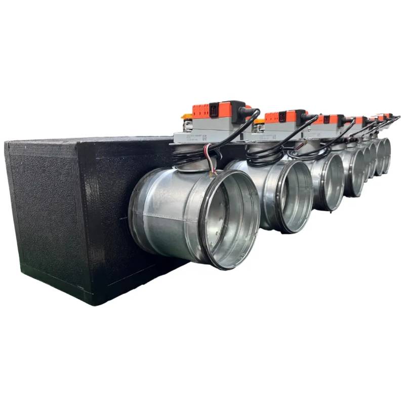 Plenum in poliuretano espanso a 8 zone con serrande motorizzate Lindab da 160 o 200 mm