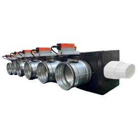 Plenum in poliuretano espanso a 6 zone con serrande motorizzate Lindab da 160 o 200 mm con attacco laterale VMC