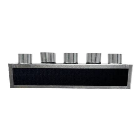 Plenum in poliuretano espanso a 5 zone con 5 attacchi con collarini in alluminio da 100,127, 150 e 160 mm mm