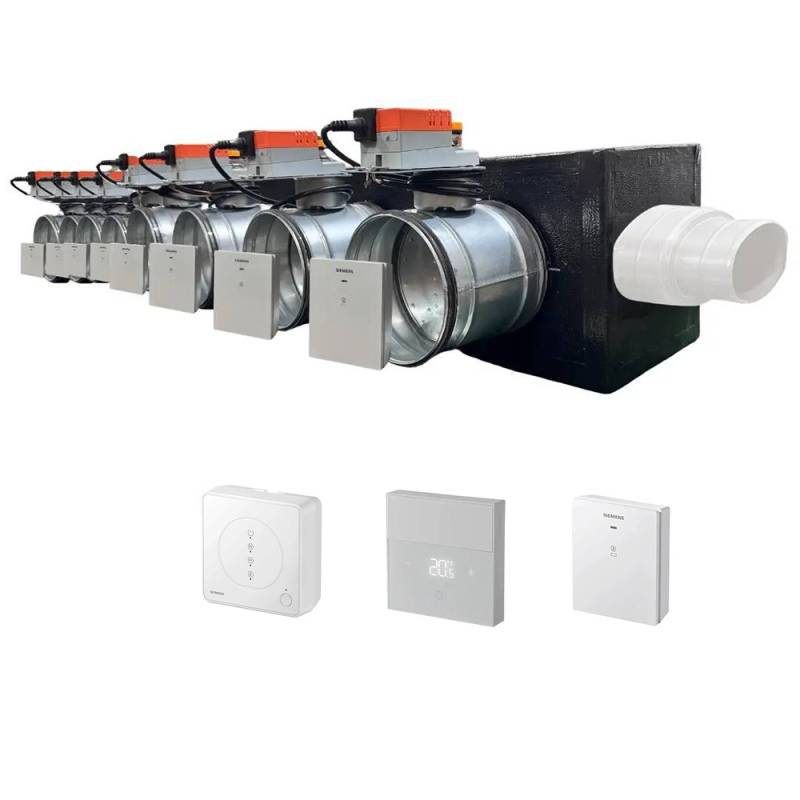 Plenum canalizzato con serrande motorizzate wifi a 8 zone, centralina e interfaccia Siemens con attacco laterale VMC