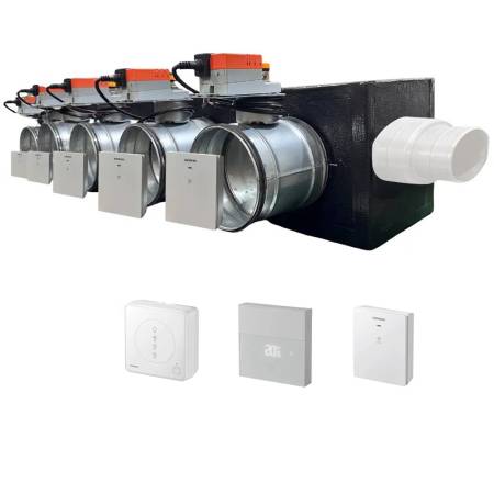 Plenum canalizzato con serrande motorizzate wifi a 5 zone, centralina e interfaccia Siemens con attacco laterale VMC